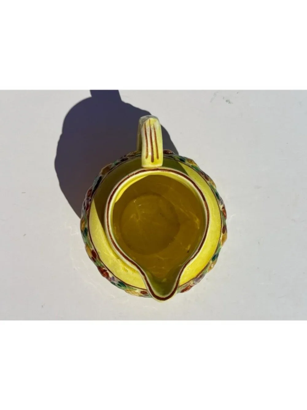 Vintage Hand Painted Yellow Ceramic Pitcher Fruit Pattern  Country Kitchen Japan